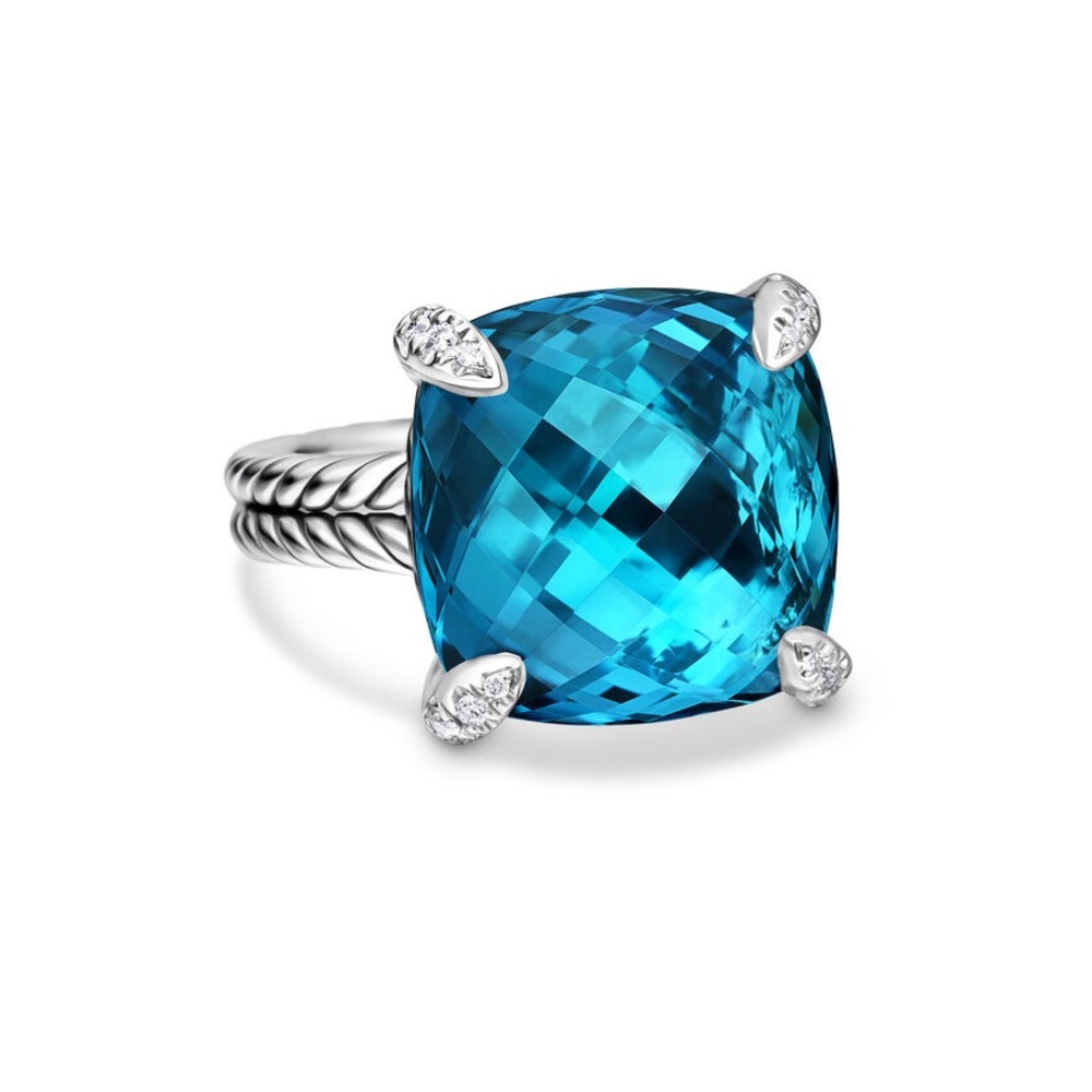 AUTHENTIC David Yurman Blue Topaz Diamond Ring (14mm) - Picture 4 of 5
